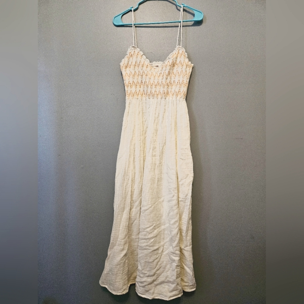New Free People Women’s Sweet Nothings Cotton Gauze Midi Sundress Ivory Medium M - Picture 2 of 6